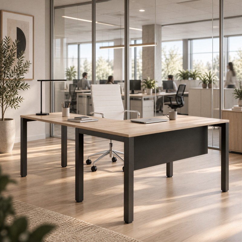 Büro mit Schreibtisch Modus Winkelförmig in Kastanie und Graphit