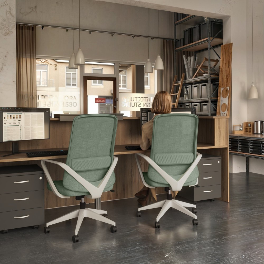 Empfangstheke Sotto mit 2 Stühlen und rollcontainer