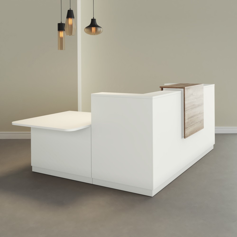 Empfangstheke in L-Form mit Tisch – Farbe Weiß Empfangstheke in L-Form mit Tisch – Farbe Weiß