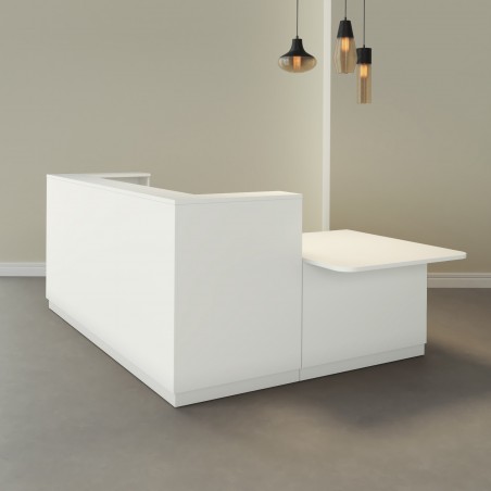 Empfangstheke in L-Form mit Tisch – Farbe Weiß