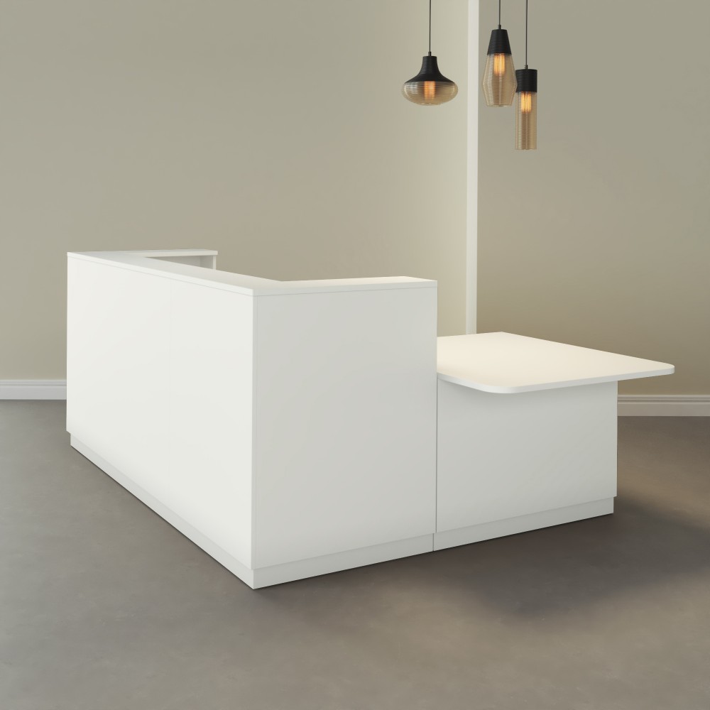 Empfangstheke in L-Form mit Tisch – Farbe Weiß Empfangstheke in L-Form mit Tisch – Farbe Weiß