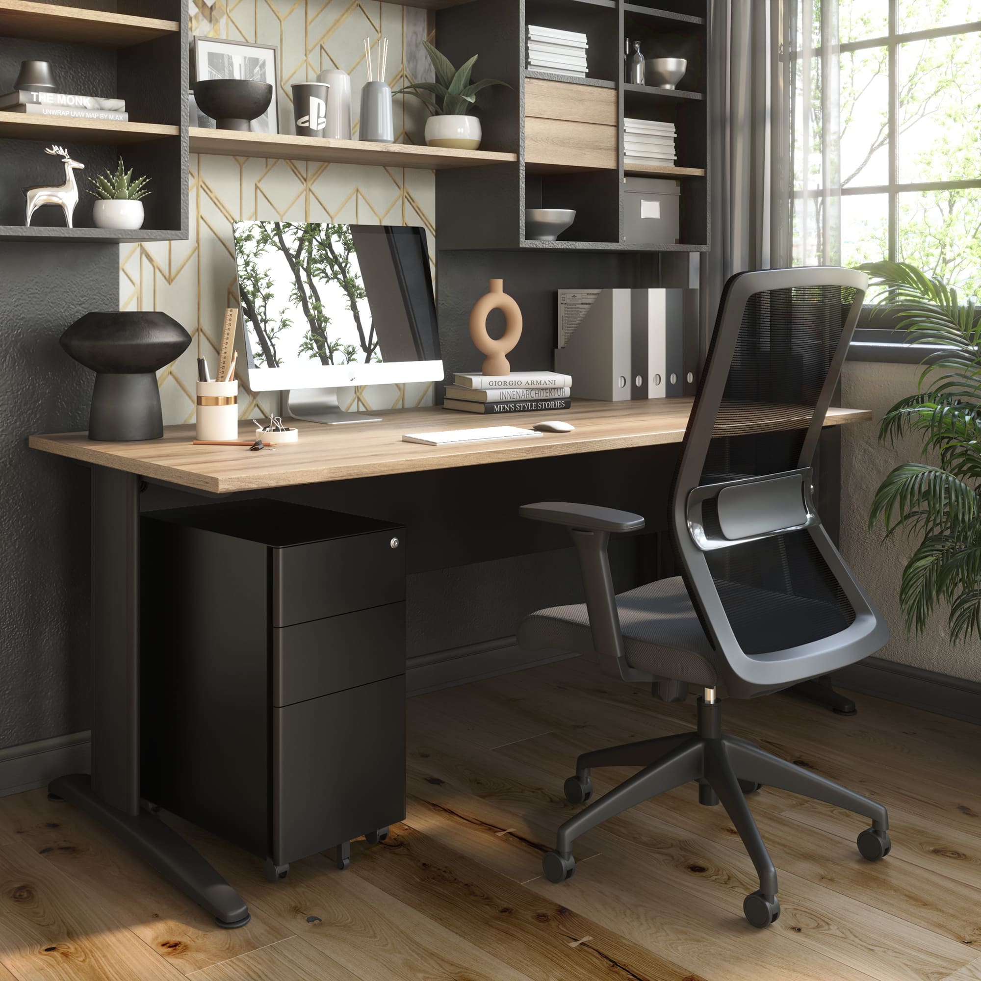 Schreibtisch-Set Delta (mit Bürostuhl + Rollcontainer)
