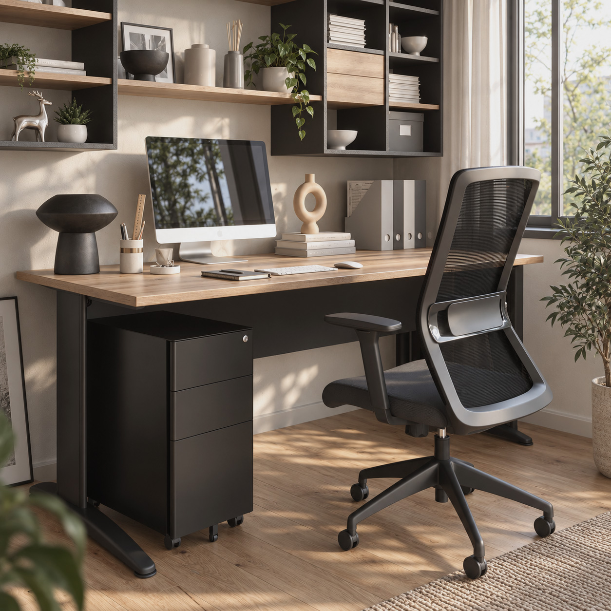 Schreibtisch-Set Delta (mit Bürostuhl + Rollcontainer)